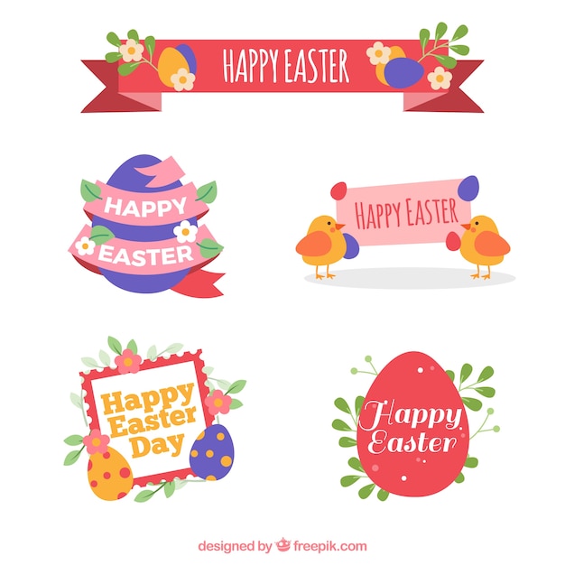 Free Vector flat easter day label/badge collection