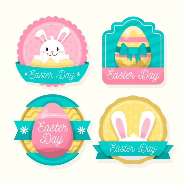 Flat easter day label pack