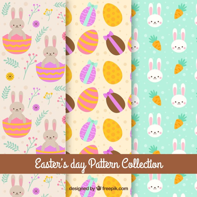 Flat easter day pattern collection