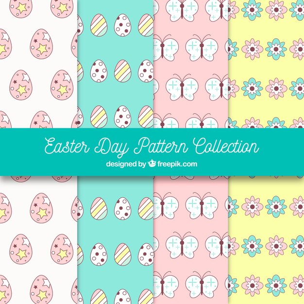 Flat easter day pattern collection