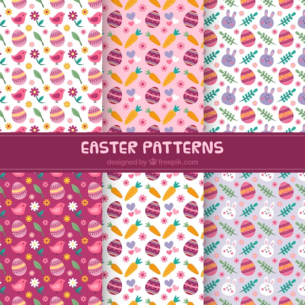 Flat easter day pattern collection