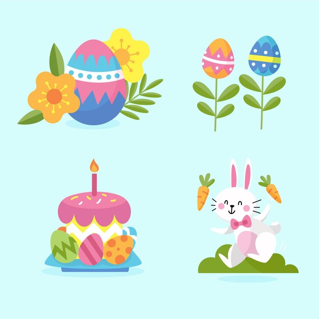 Flat easter element collection