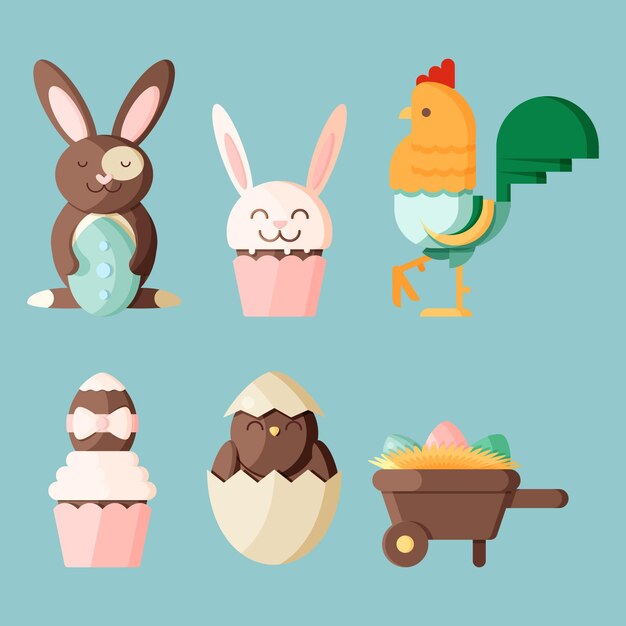 Flat easter element collection