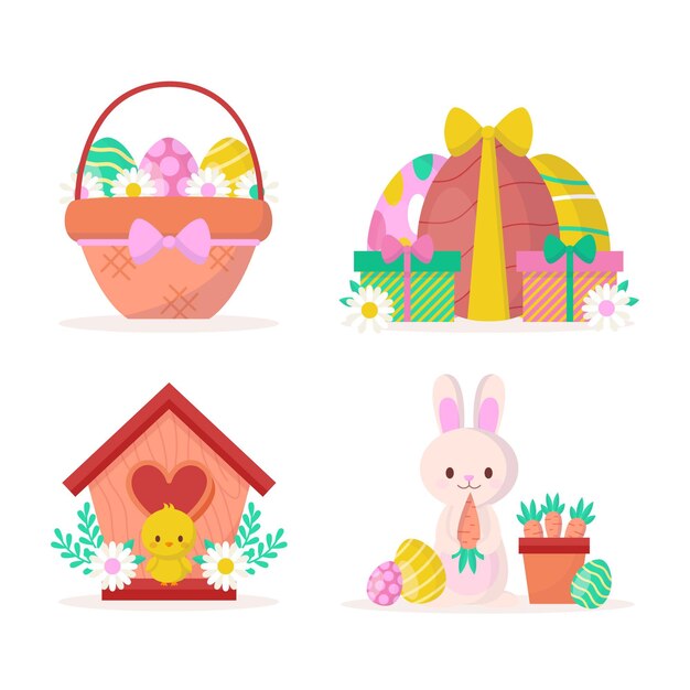 Flat easter element collection