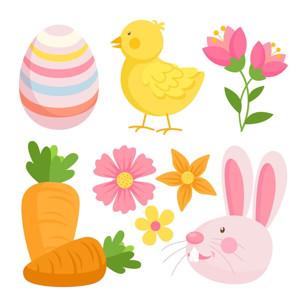 Flat easter element collection