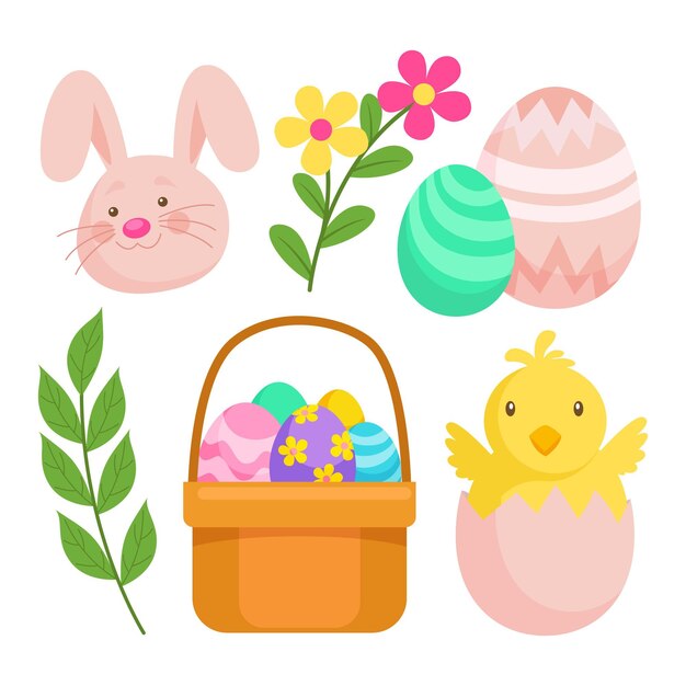 Flat easter element collection