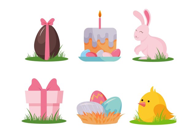 Flat easter element collection