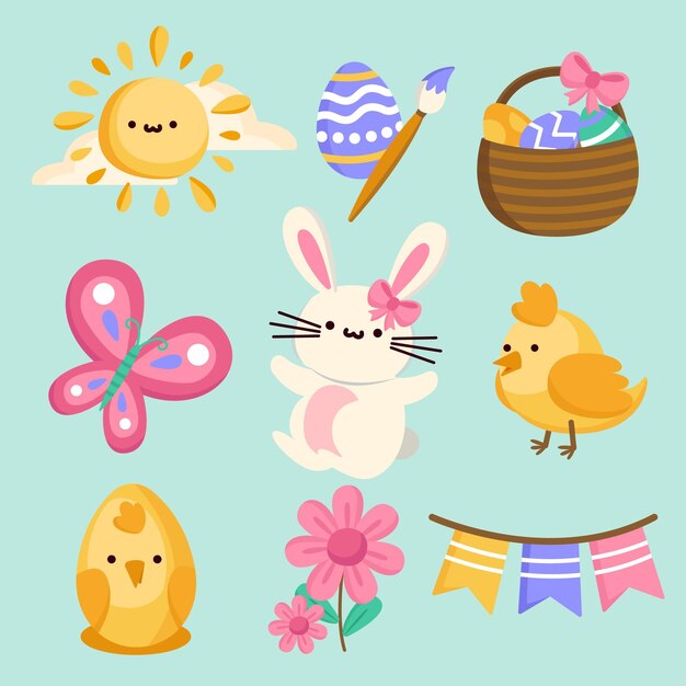 Flat easter element collection