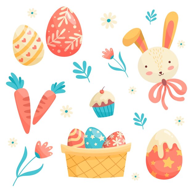 Flat easter element collection