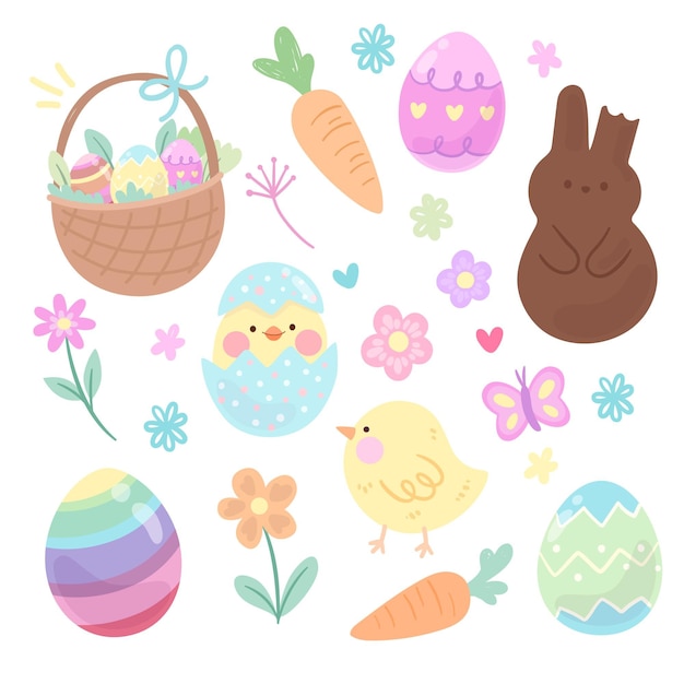 Flat easter element collection