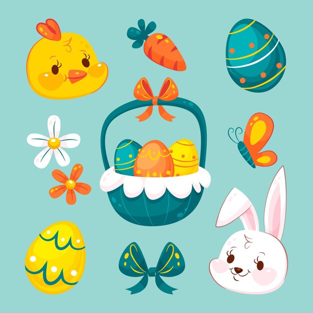 Flat easter element collection