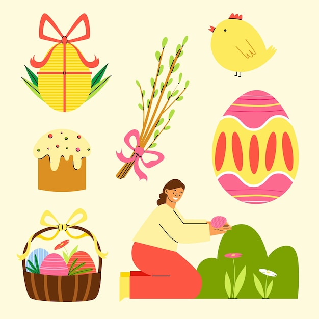 Free Vector flat easter elements collection