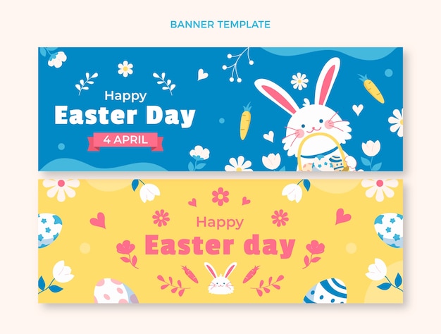 Flat easter horizontal banners set