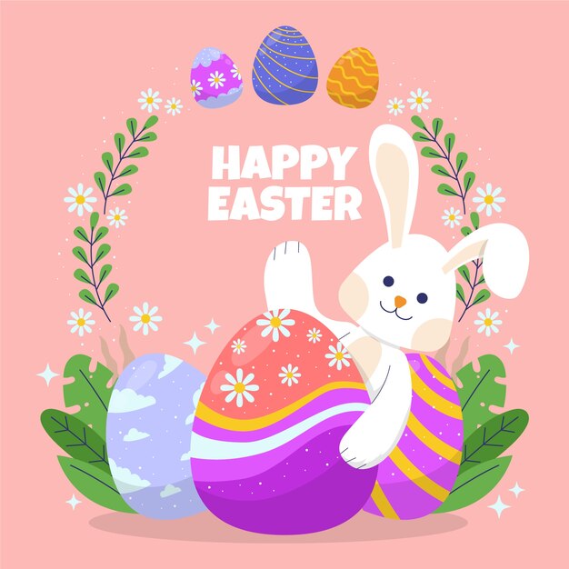 Flat easter illustration with bunny