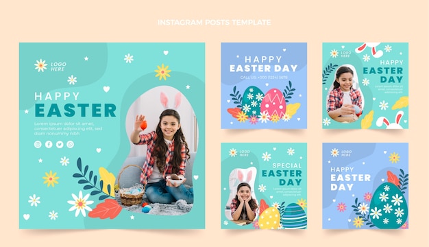 Flat easter instagram posts collection