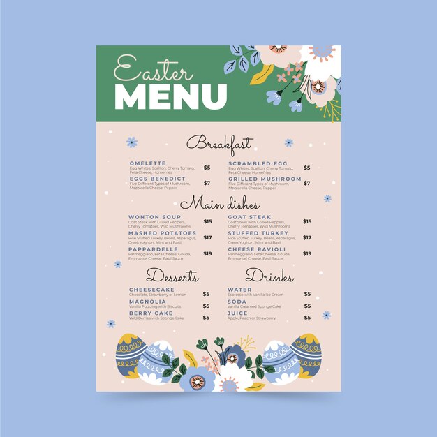 Flat easter menu template