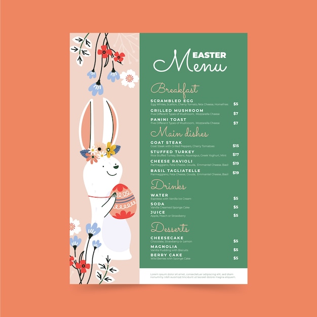 Flat easter menu template