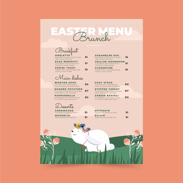 Flat easter menu template