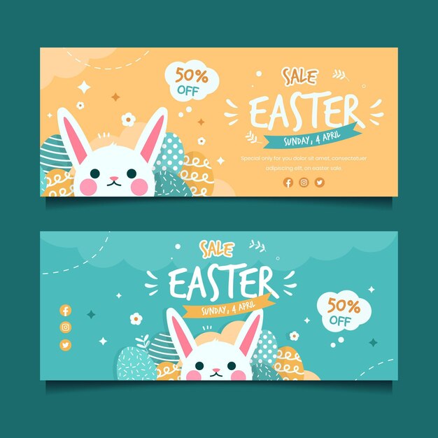 Flat easter sale horizontal banner collection