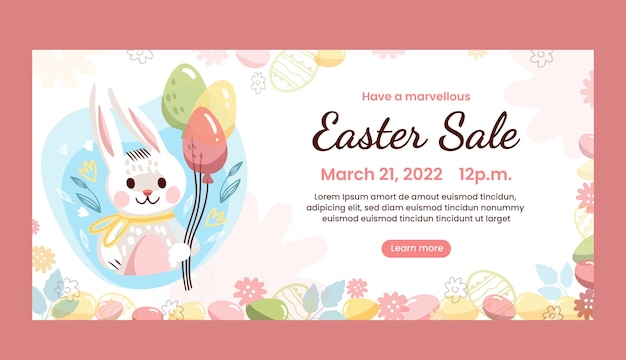 Flat easter sale horizontal banner template