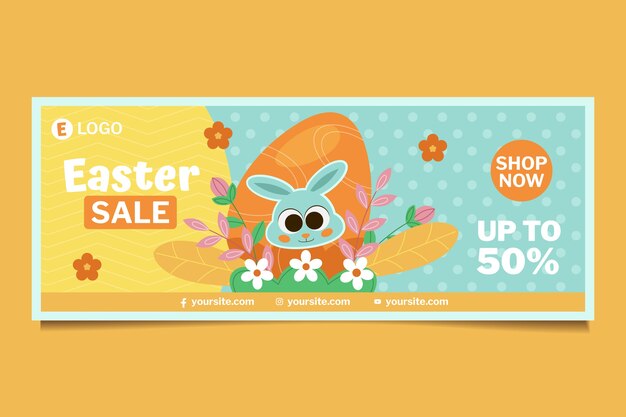 Flat easter sale horizontal banner template