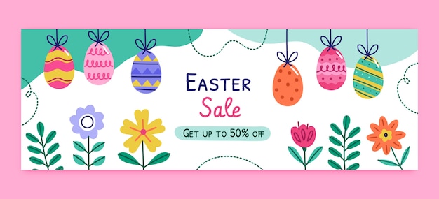 Flat easter sale horizontal banner template