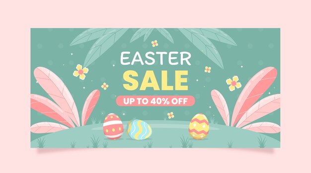 Flat easter sale horizontal banner template