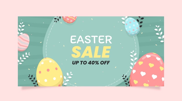 Flat easter sale horizontal banner template