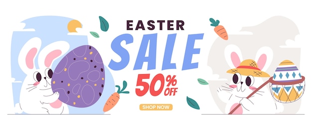 Flat easter sale horizontal banner template