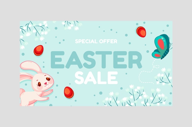 Flat easter sale horizontal banner template