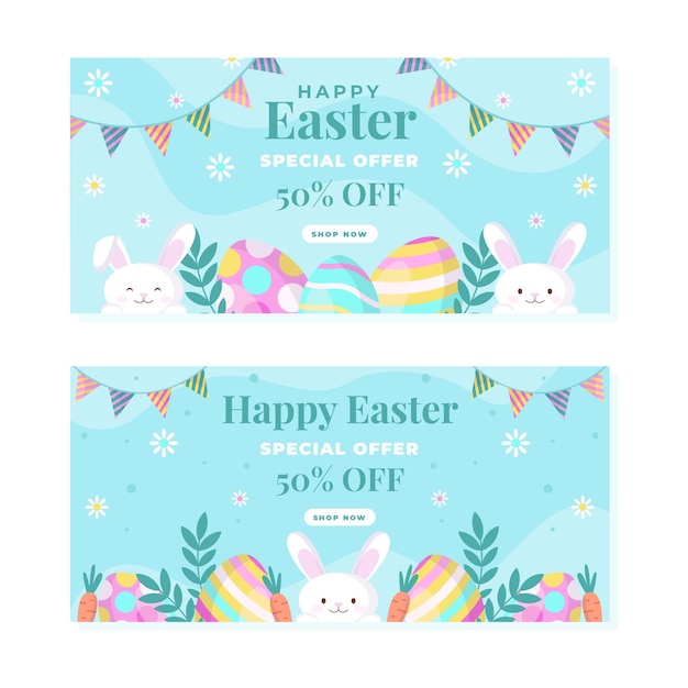 Flat easter sale horizontal banner