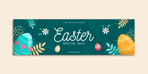 Flat easter sale horizontal banner