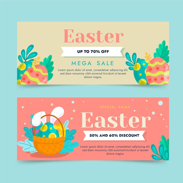 Flat easter sale horizontal banners set