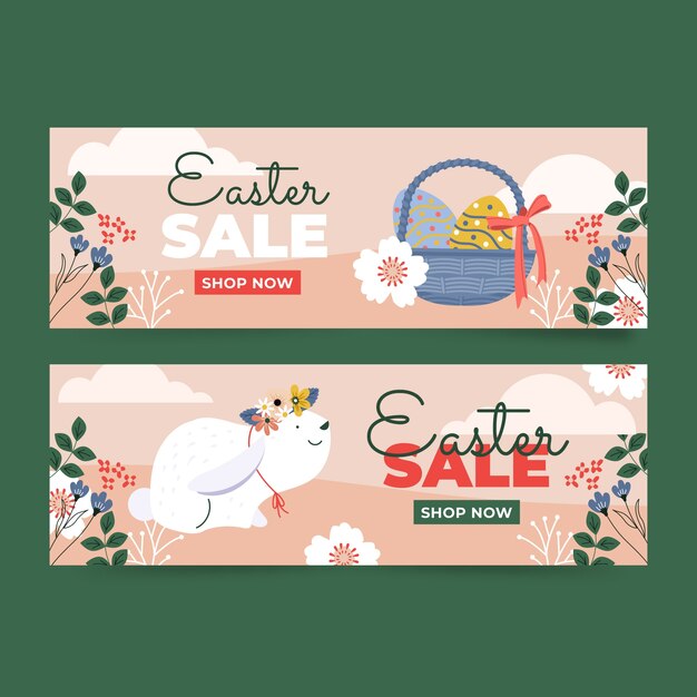 Flat easter sale horizontal banners set