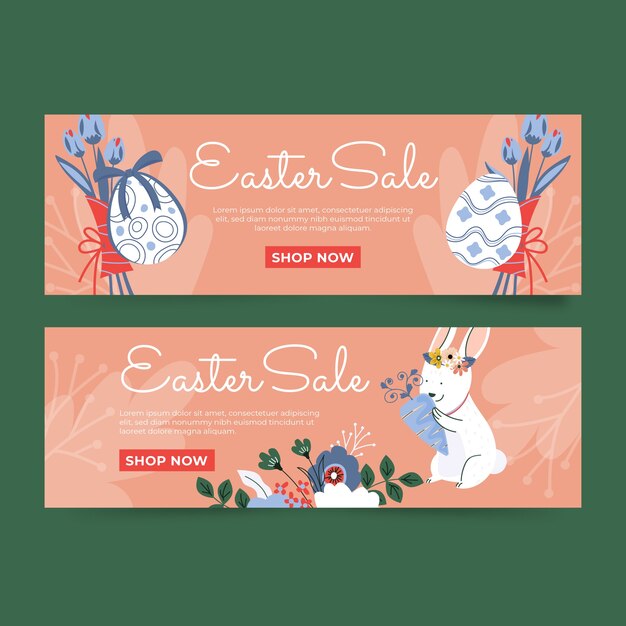 Flat easter sale horizontal banners set