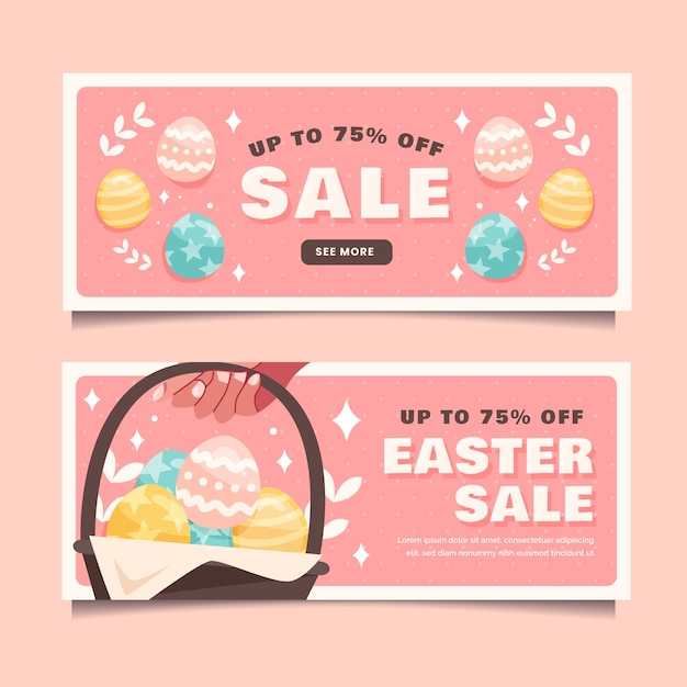 Flat easter sale horizontal banners set