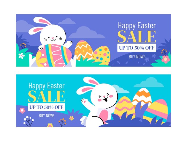 Flat easter sale horizontal banners set