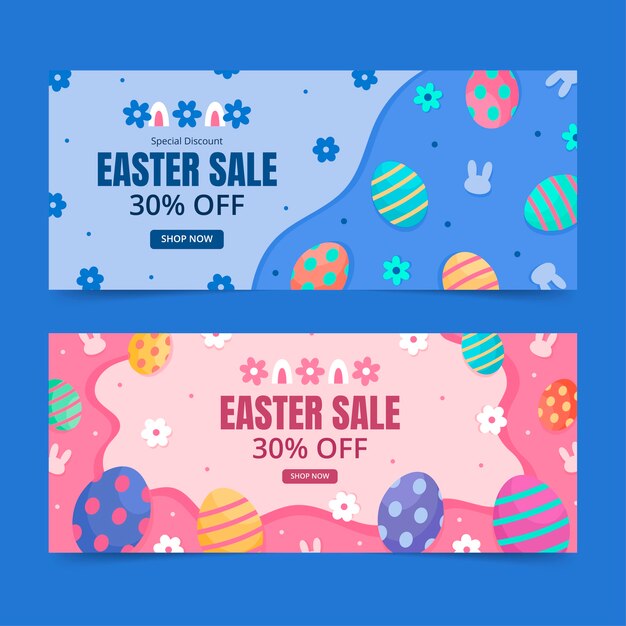 Flat easter sale horizontal banners set