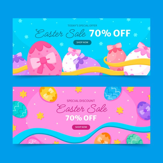 Flat easter sale horizontal banners set