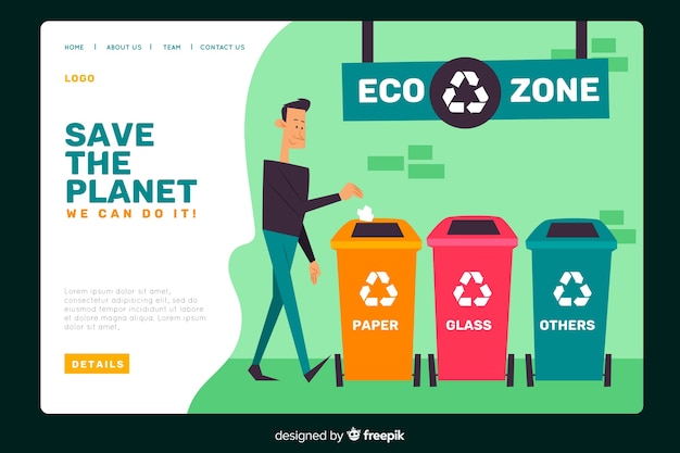 Flat ecology landing page template