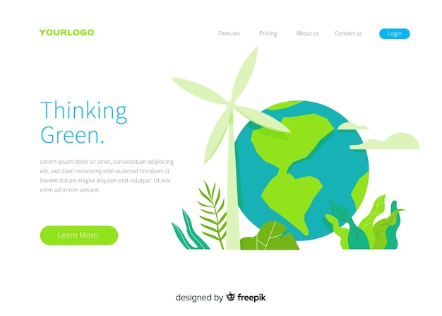 Flat ecology landing page template