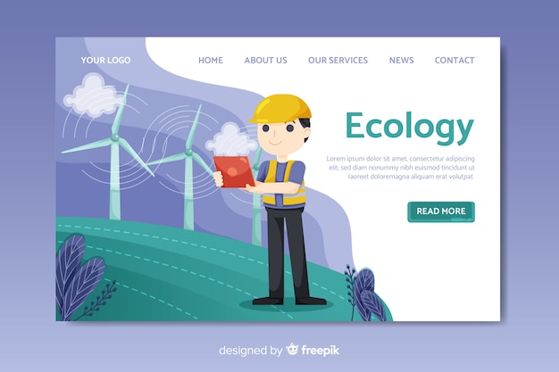 Flat ecology landing page template