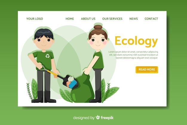 Flat ecology landing page template