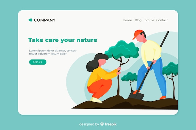 Flat ecology landing page template