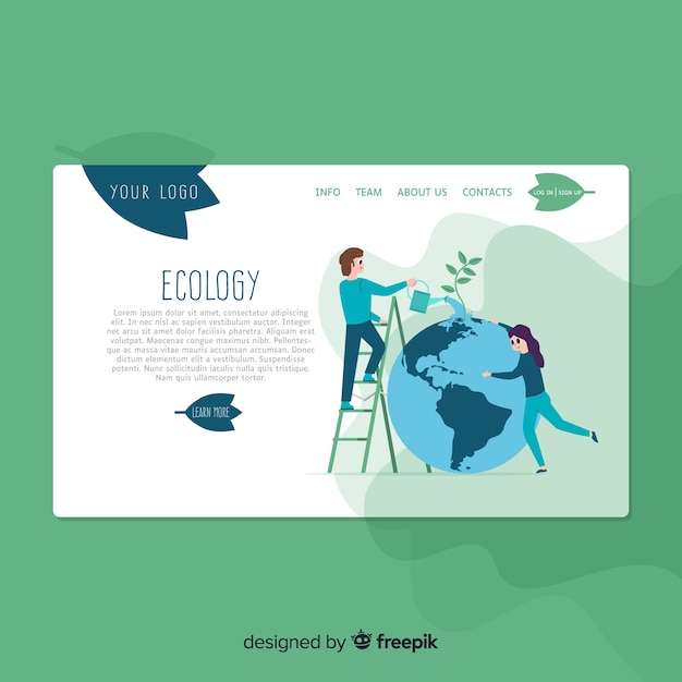 Flat ecology landing page template