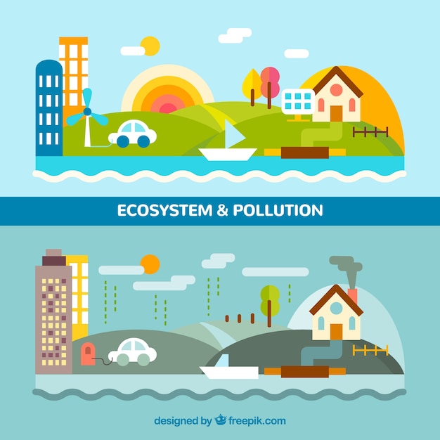 Free Vector flat ecosystem and pollution design