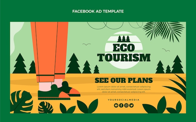 Flat ecotourism social media promo template