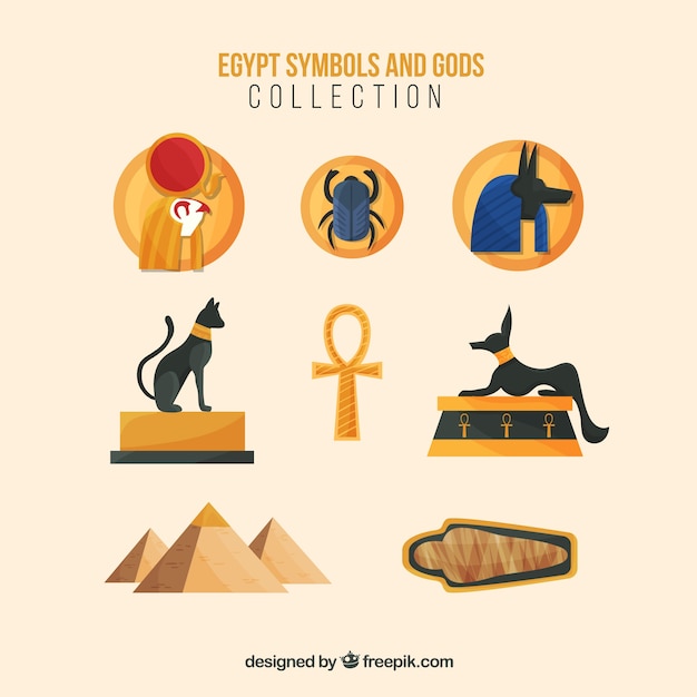 Free Vector flat egyptian symbols and gods collection