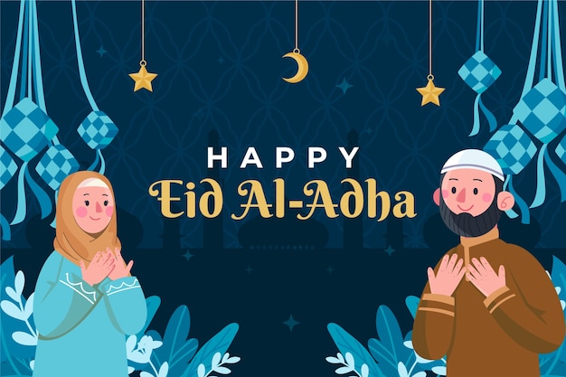 Flat eid al-adha background with people praying