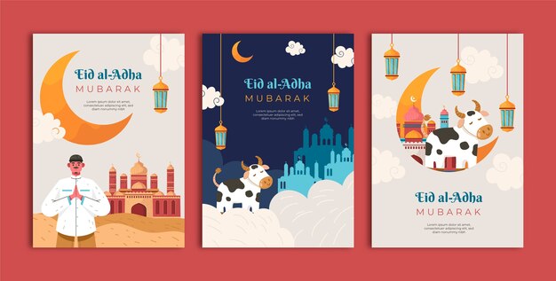 Flat eid al-adha greeting cards collection